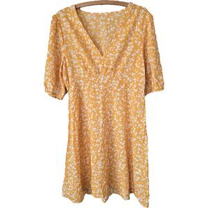 SHEIN Ditsy Floral Yellow Puff 3/4 Sleeve Babydoll Midi Dress Cottagecore Y2K XL